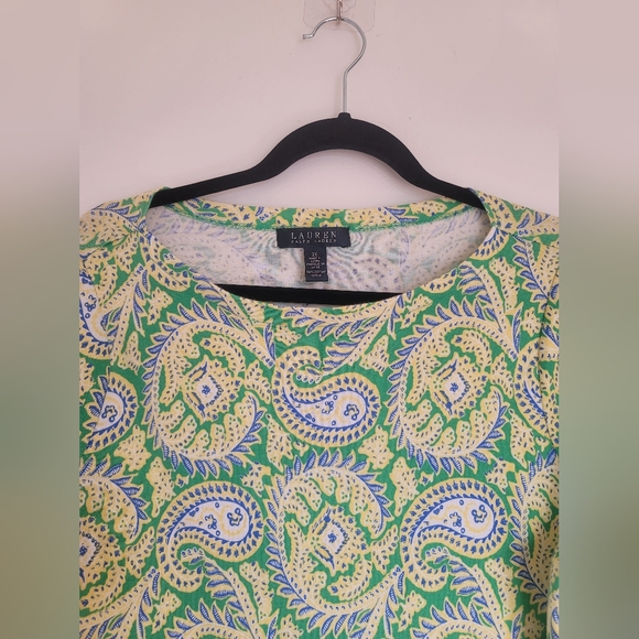 Lauren Ralph Lauren 2X Green Paisley Blouse 100% cotton - Picture 4 of 9